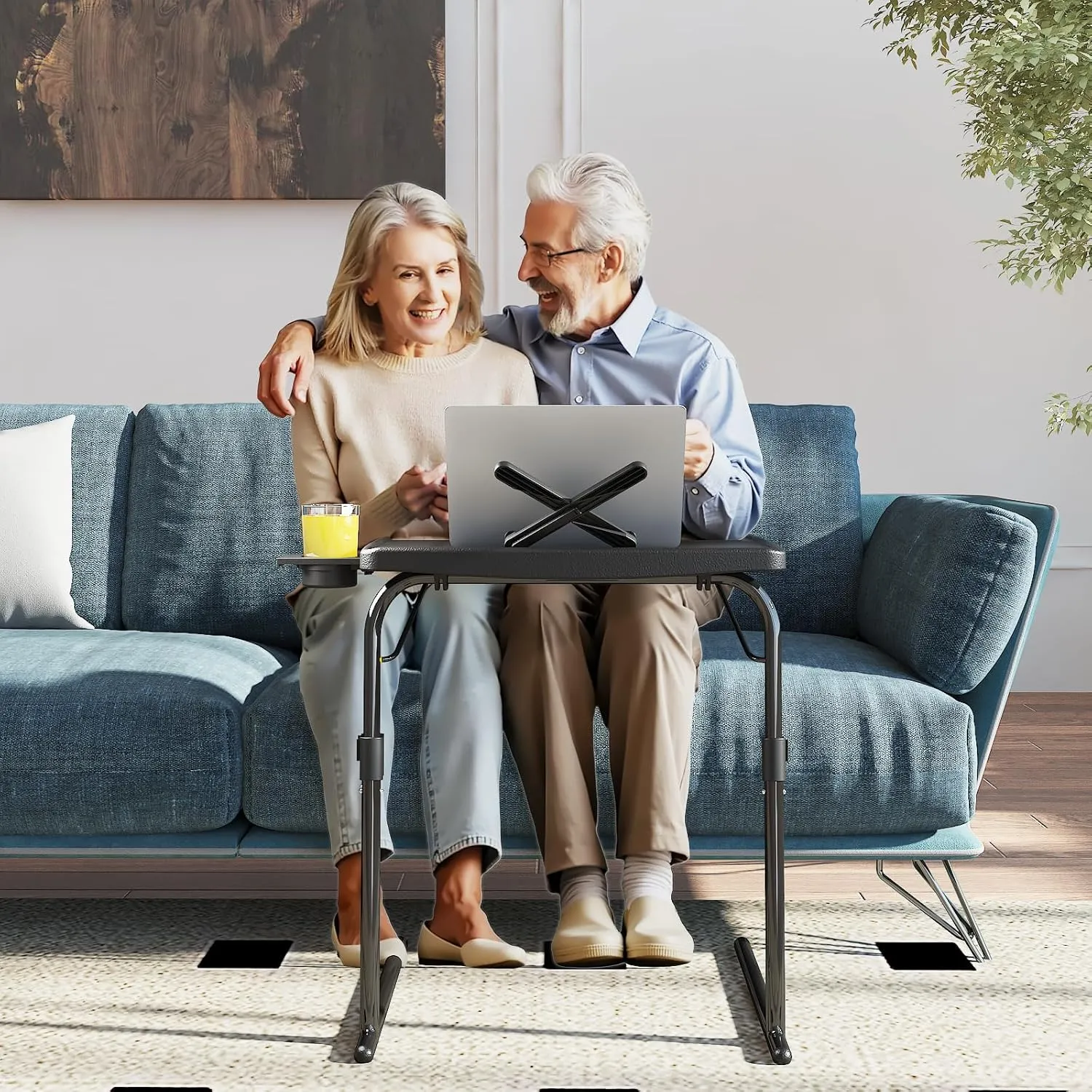 2PK TV Tray Table with Cup Holder, Max Folding TV Dinner Tray w/6 Height & 3 Tilt Angle, Adjustable TV Trays for Eating on Couch, Large Foldable Laptop Table, 16.9 x 22 x 29.1inch, 110lbs