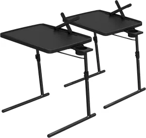 2PK TV Tray Table with Cup Holder, Max Folding TV Dinner Tray w/6 Height & 3 Tilt Angle, Adjustable TV Trays for Eating on Couch, Large Foldable Laptop Table, 16.9 x 22 x 29.1inch, 110lbs