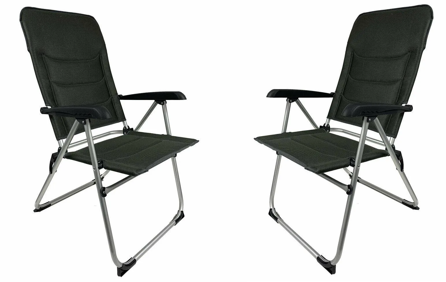 2x Royal Folding Ambassador Grey Reclining Aluminium Padded Camping Chair R735