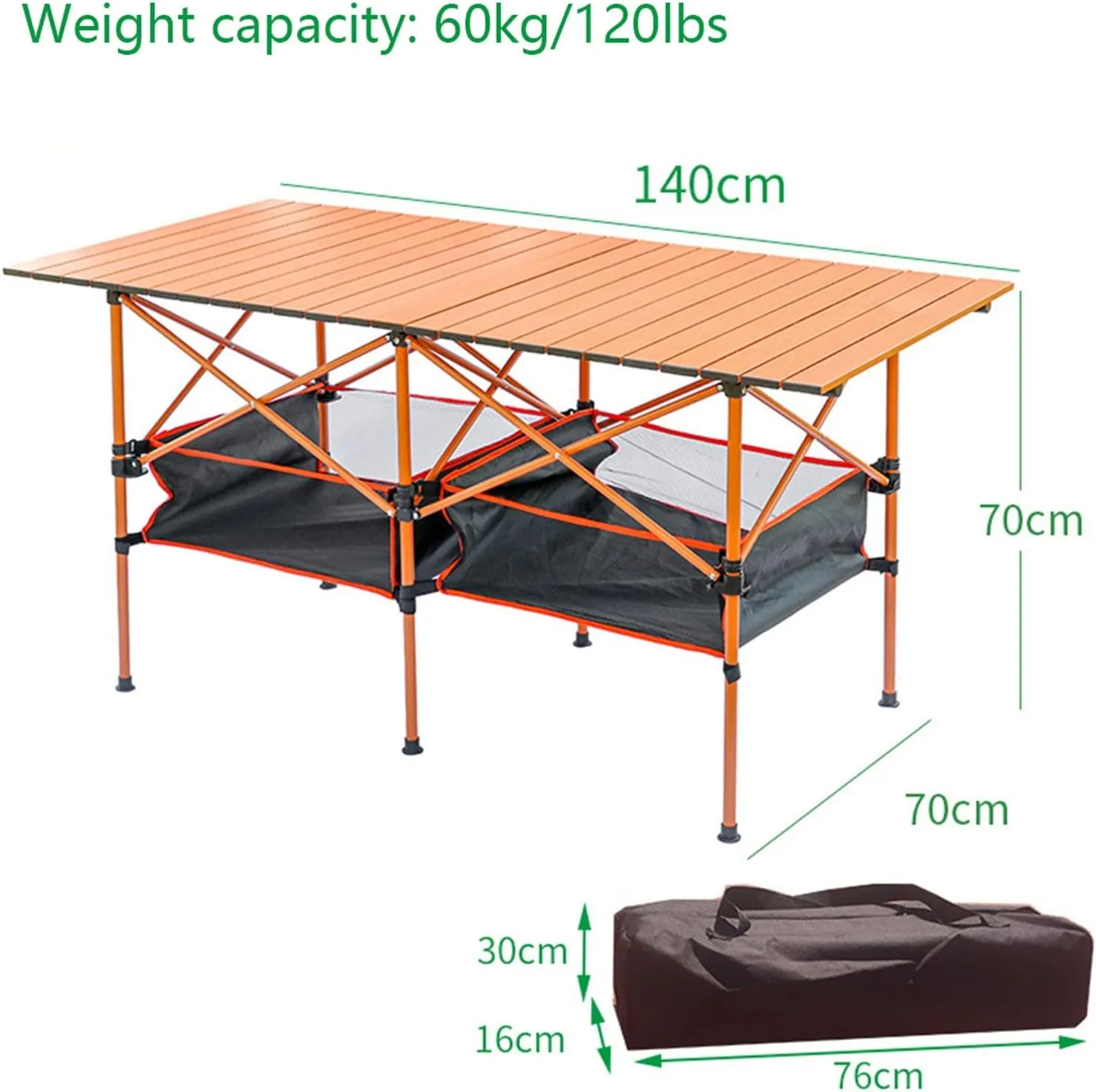 3 ft,3.9ft,4.6ft Folding Table, Portable Adjustable Height Folding Table Lightweight, with Carry Bag for Outdoor Cooking, Picnic, Camp, Boat, Travel (Size : 140 * 70cm/4.6ft)