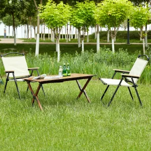 3-Piece Folding Aluminum Outdoor Table and Chairs Set - Lightweight Roll-Up Aluminum Picnic Table for Camping, Beach, Backyard BBQ