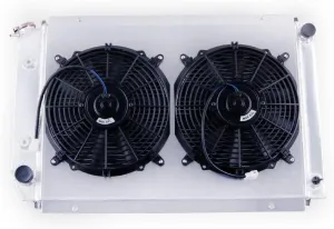 3 Rows Full Aluminum Radiator with Shroud Fan (2X12 Inches Dia.) for 1980-1993 1992 1986 Ford Mustang Fairmont Granada Thunderbird Mercury, 1982-1992 Lincoln Continental Mark Radiator CU55