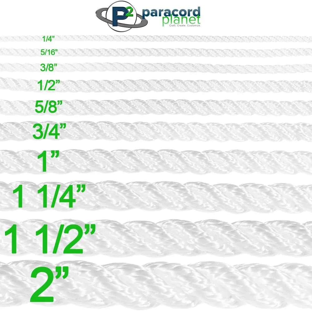3 Strand Twisted Polyester Rope – Comes in White – Choose from Multiple Lengths and Widths – High Strength, Low Stretch – Multiple Uses, Utility, Crafting, and More