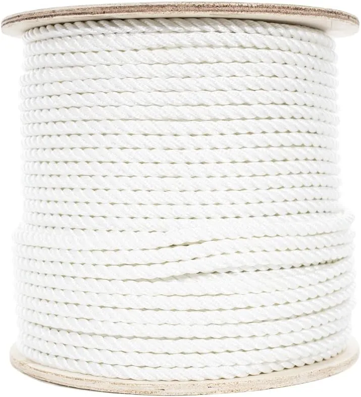 3 Strand Twisted Polyester Rope – Comes in White – Choose from Multiple Lengths and Widths – High Strength, Low Stretch – Multiple Uses, Utility, Crafting, and More