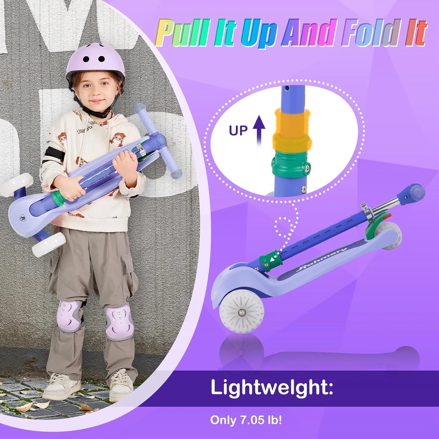 3-Wheel Light-Up Kids Scooter, 20 Different Light Patterns,Three Adjustable Heights,Lean to Steer, Balance Scooter for Ages 3-8