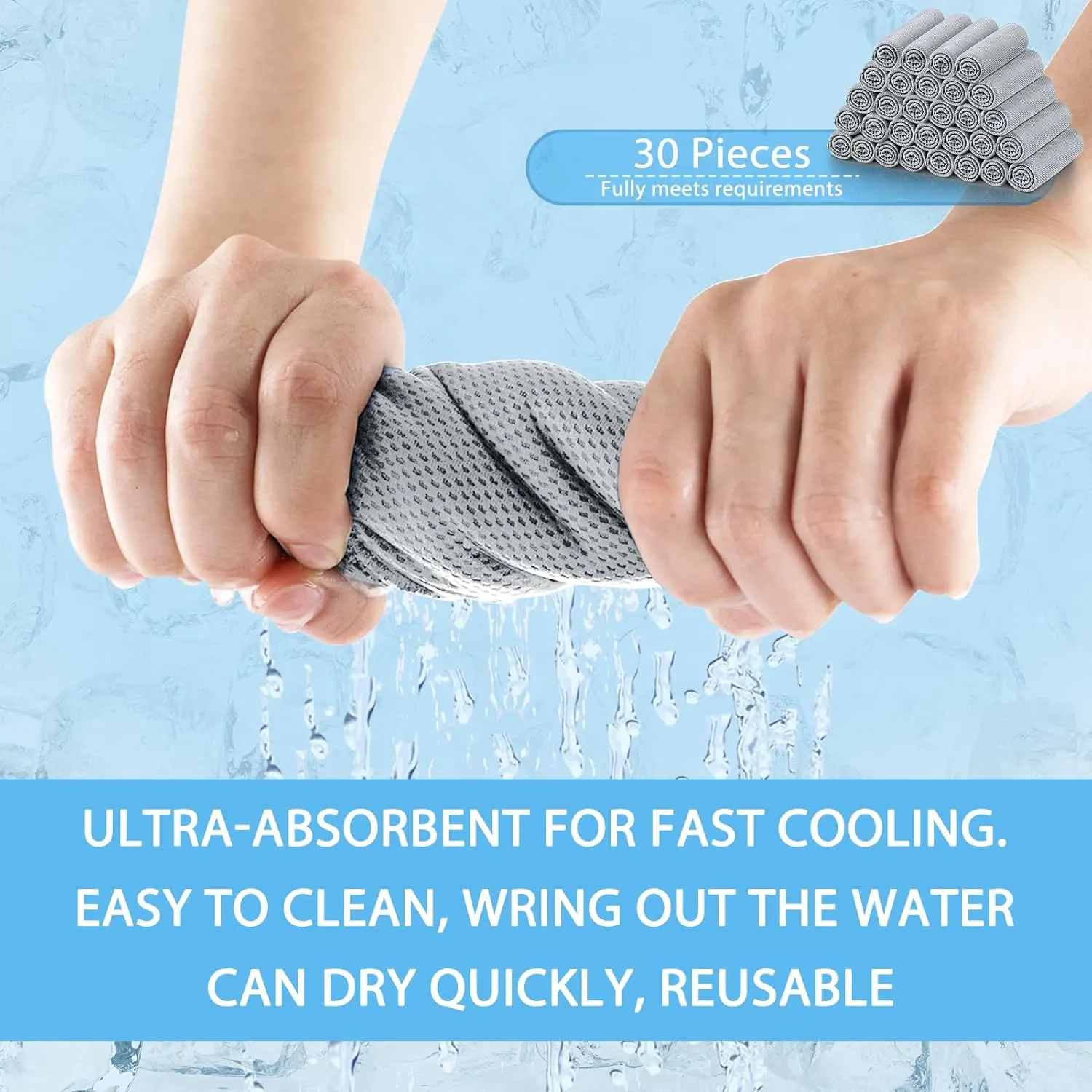 30 Pcs Cooling Towels for Neck and Face - Cooling Neck Wraps Cooler Towels for Hot Weather - Cool Cold Rags Towels for Extreme Heat (40"X12") with Fitness, Yoga, Golf, Running and Working Out