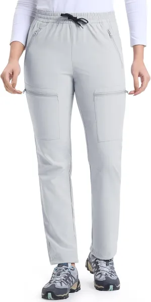 33,000ft Womens Golf Pants with 5 Zippered Pockets Quick Dry Lightweight Hiking Pants Elastic Waist Water-Resistant Outdoor