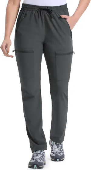 33,000ft Womens Golf Pants with 5 Zippered Pockets Quick Dry Lightweight Hiking Pants Elastic Waist Water-Resistant Outdoor