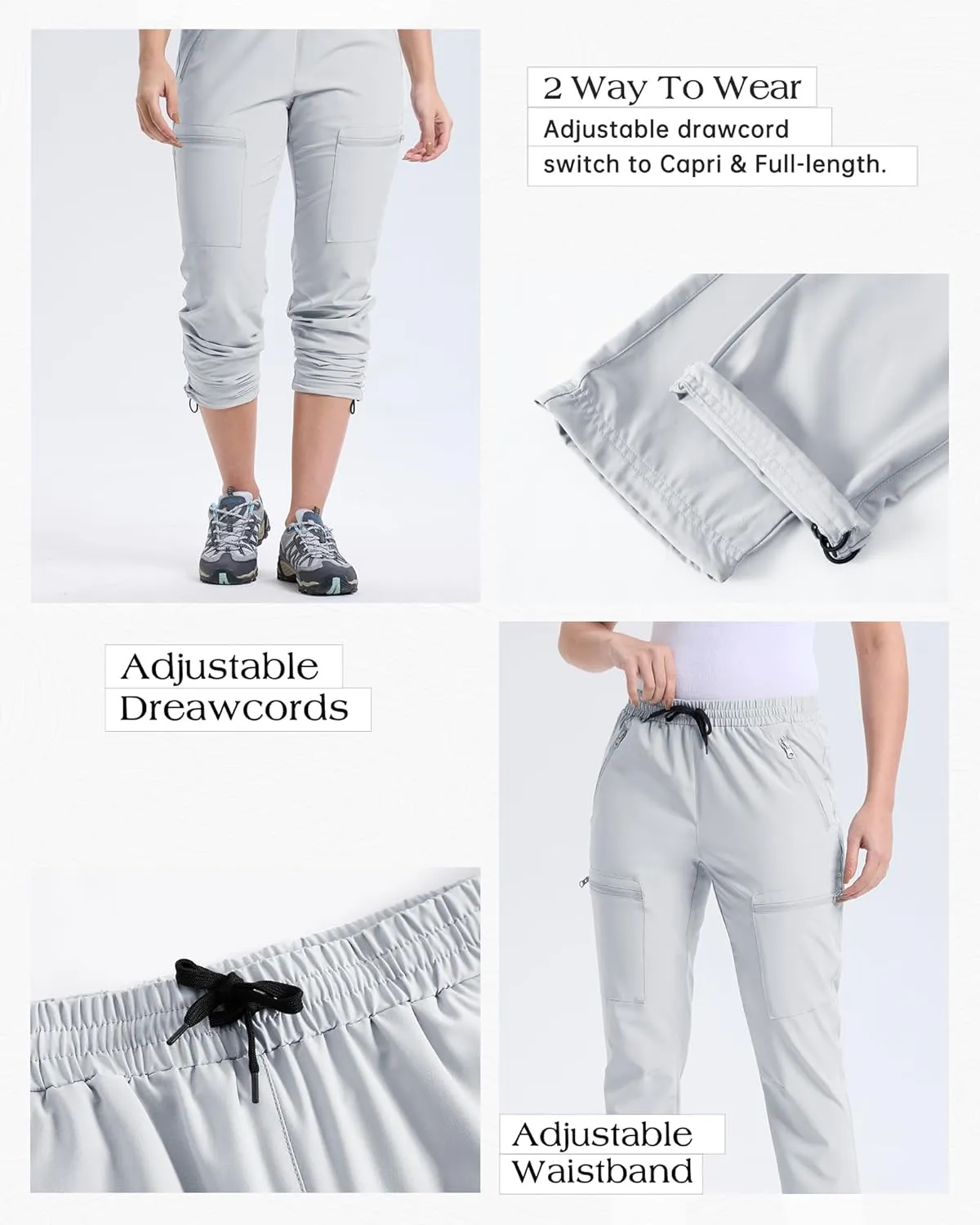 33,000ft Womens Golf Pants with 5 Zippered Pockets Quick Dry Lightweight Hiking Pants Elastic Waist Water-Resistant Outdoor