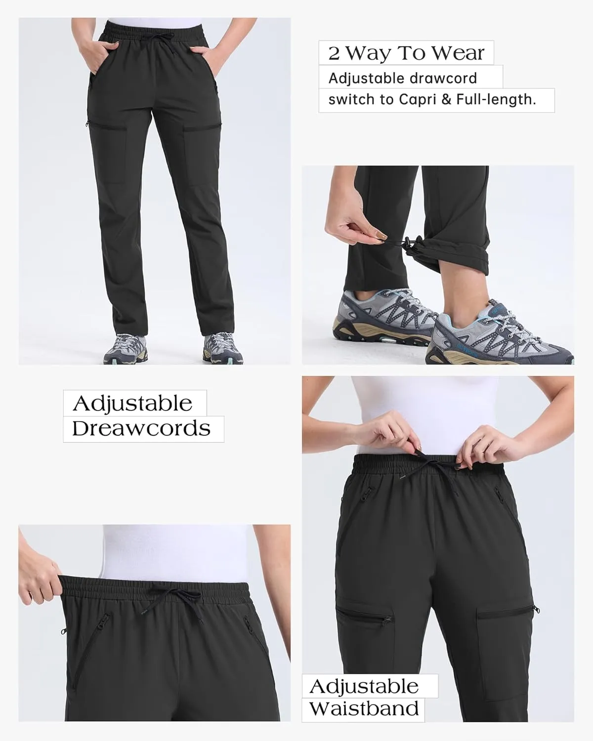 33,000ft Womens Golf Pants with 5 Zippered Pockets Quick Dry Lightweight Hiking Pants Elastic Waist Water-Resistant Outdoor