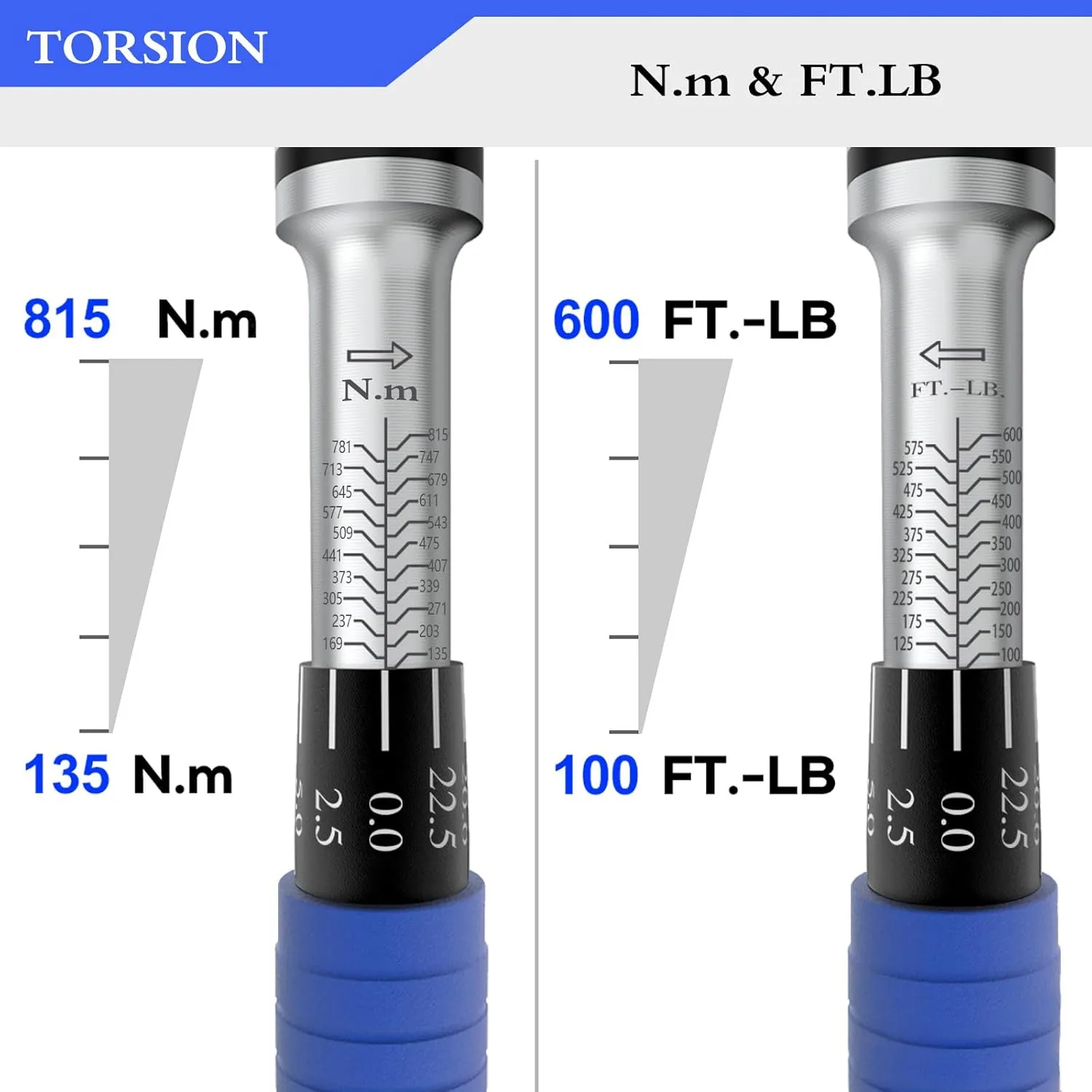 3/4 In. Drive Torque Wrench 100-600 ft. lb/135-815NM Torque Wrench, 48'' Length,Longer,Less Effort for Off-Road Equipment,Truck, CDI, Motor Homes & Drilling Platform