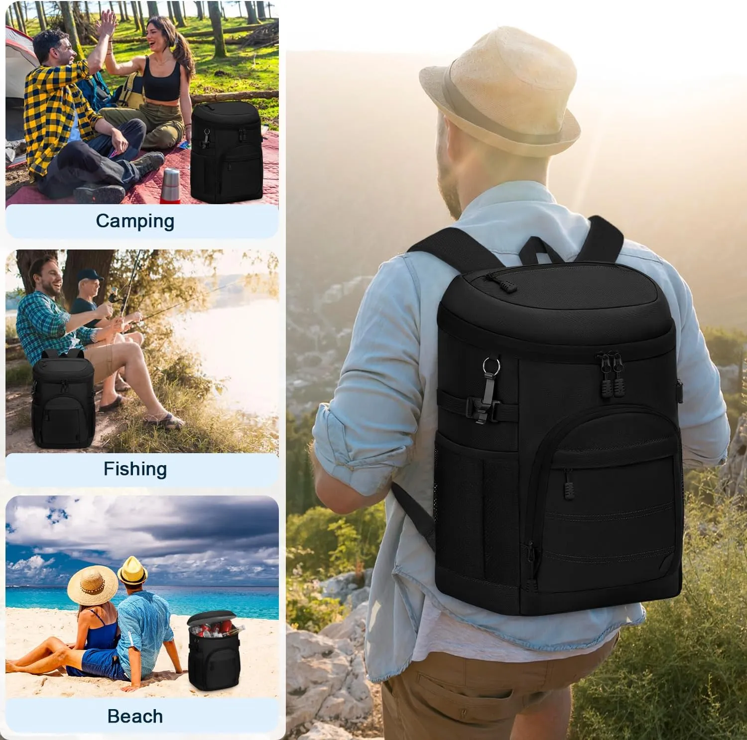 35 Cans Insulated Backpack Cooler for Men, Leak Proof Camping Beach Cooler Backpack Portable Soft Sided Cooler Bag Waterproof Travel Hiking Picnic Fishing Lunch Coolers