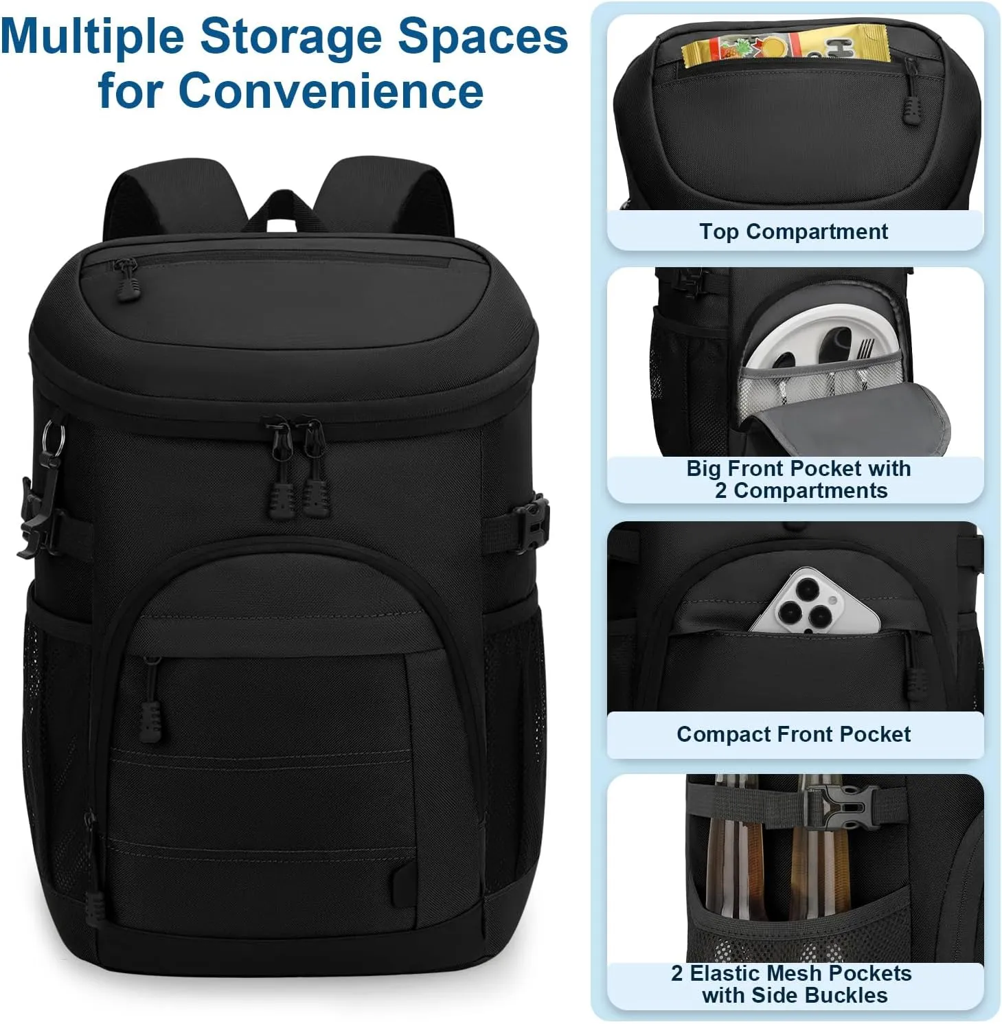 35 Cans Insulated Backpack Cooler for Men, Leak Proof Camping Beach Cooler Backpack Portable Soft Sided Cooler Bag Waterproof Travel Hiking Picnic Fishing Lunch Coolers