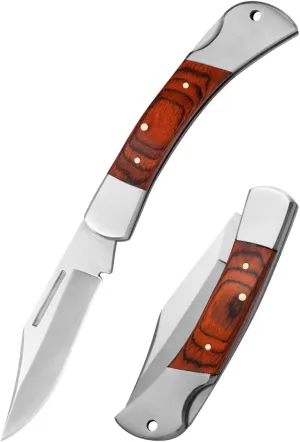 3.75" Spanish Brown Wood Handle Pocket Knife for Men,Lockback Traditional Folding Knife for Outdoor, Survival, EDC, Camping, and Every Day Carry