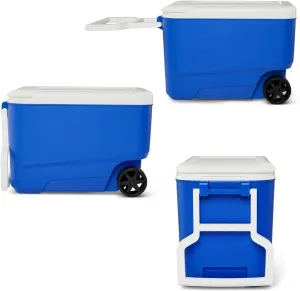 38-QT Wheeled Hard-Sided Cooler with Tow Handle – 53 Can Capacity, Blue