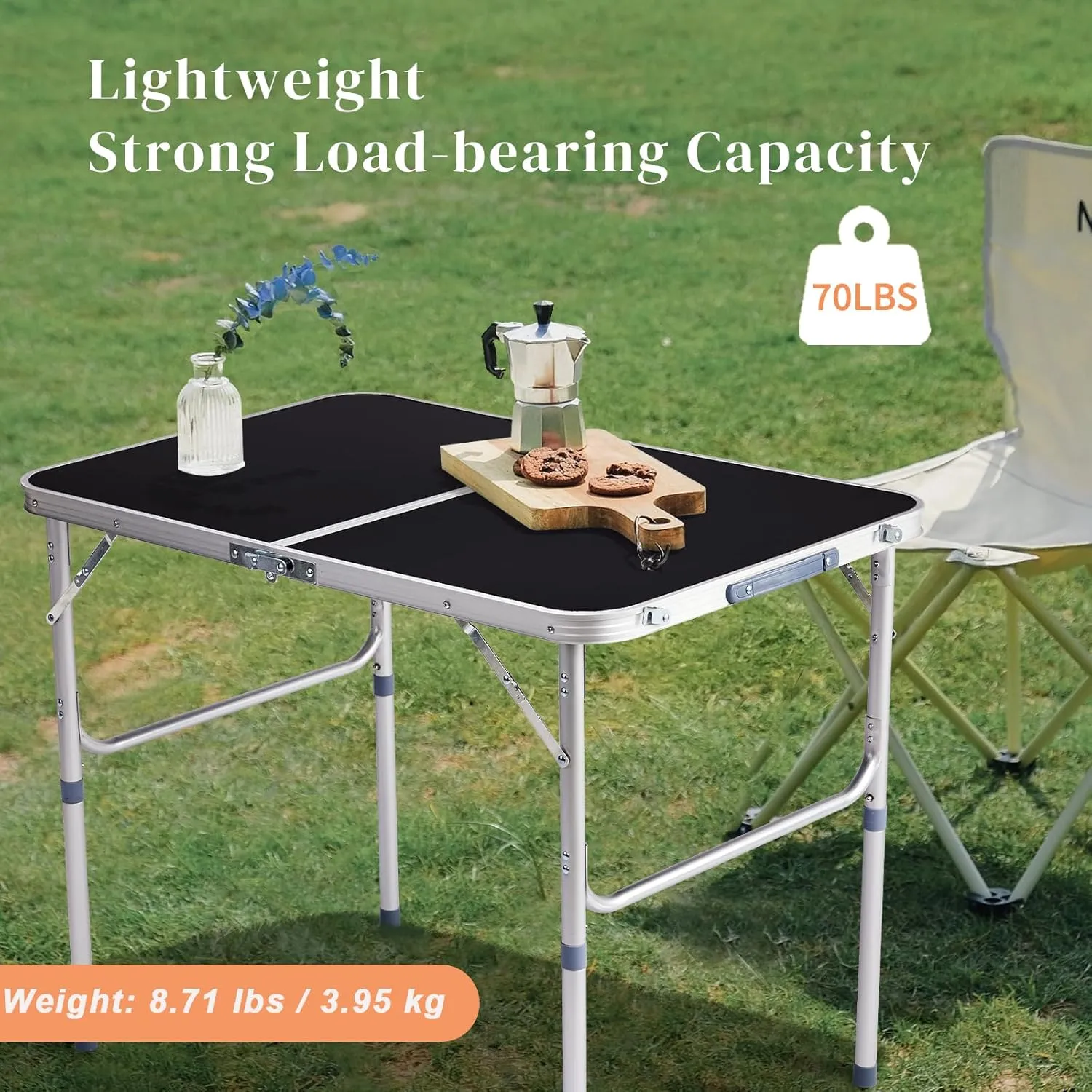 3ft Folding Camping Table, Portable Rectangular Dining Tables, Aluminum Alloy Multipurpose Picnic Table with Ergonomic Carry Handle, Aluminum Alloy Multipurpose Patio Tables for Party Garden