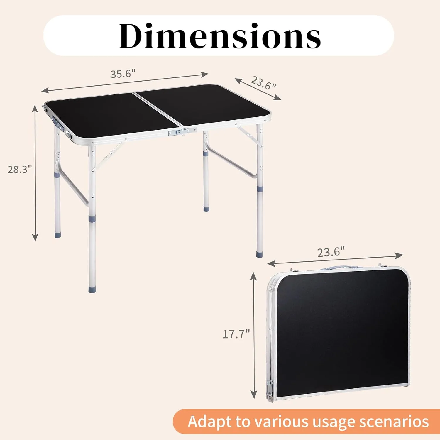 3ft Folding Camping Table, Portable Rectangular Dining Tables, Aluminum Alloy Multipurpose Picnic Table with Ergonomic Carry Handle, Aluminum Alloy Multipurpose Patio Tables for Party Garden
