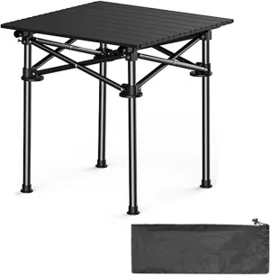 4-6 People Camping Table, Roll-Up Lightweight Picnic Table with Large Aluminum Tabletop & Carrying Bag, Portable Outdoor Folding Table for Hiking, Backpacking & Fishing(Carbon Steel Wood Gra