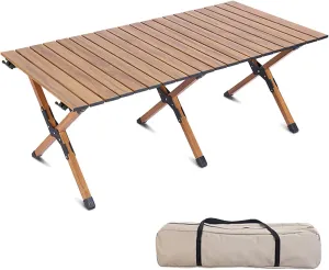 4-6 People Camping Table, Roll-Up Lightweight Picnic Table with Large Aluminum Tabletop & Carrying Bag, Portable Outdoor Folding Table for Hiking, Backpacking & Fishing(Carbon Steel Yellow,L