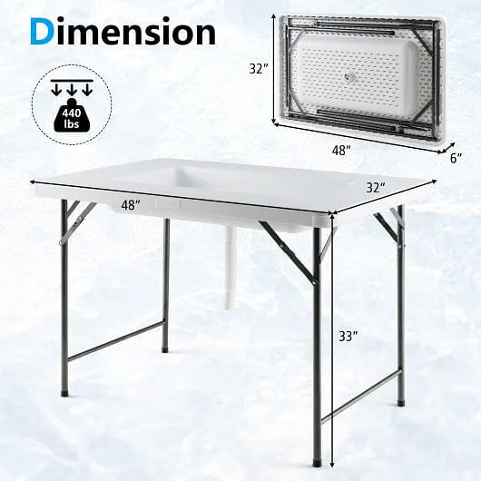 4 Feet Folding Ice Bin Table with Skirt for Camping Picnic Wedding-White - Color