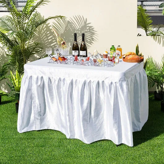 4 Feet Folding Ice Bin Table with Skirt for Camping Picnic Wedding-White - Color
