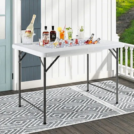 4 Feet Folding Ice Bin Table with Skirt for Camping Picnic Wedding-White - Color