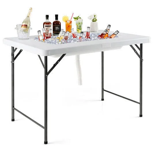 4 Feet Folding Ice Bin Table with Skirt for Camping Picnic Wedding-White - Color