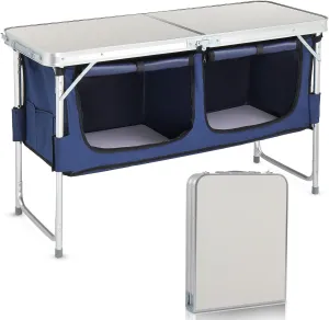 4 Ft Folding Camping Table with Storage, Aluminum Picnic Table, Adjustable Height for Outdoor Beach BBQ Backyards Travel Party (White)