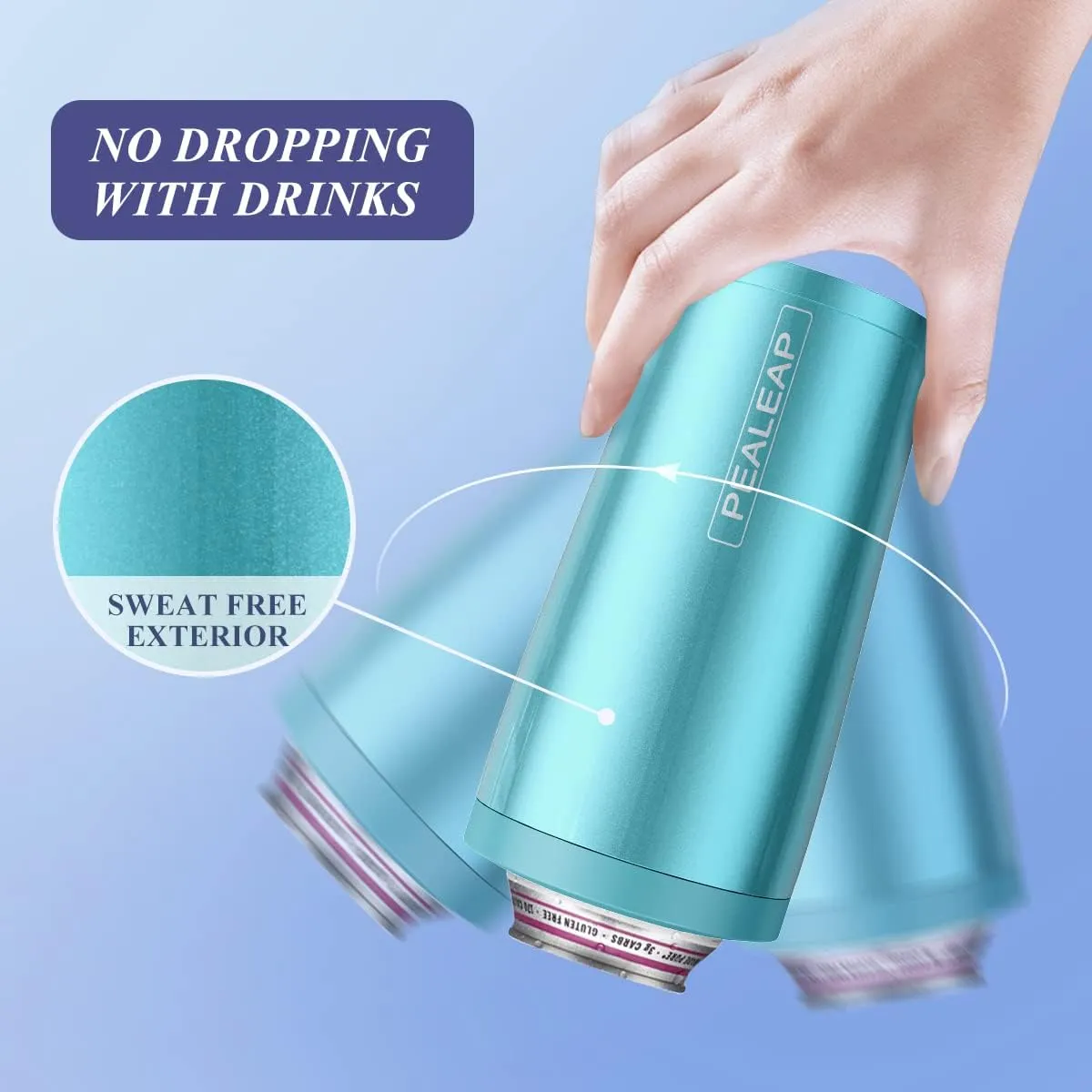 4 in 1 Insulated Slim Can Cooler for 12 OZ Cans and Beer Bottle - Keep 8 Hours Cold, Easy to Hold - Stainless Steel Can Holder, Double Walled Can Insulator for Hard Seltzer and More (Aqua)