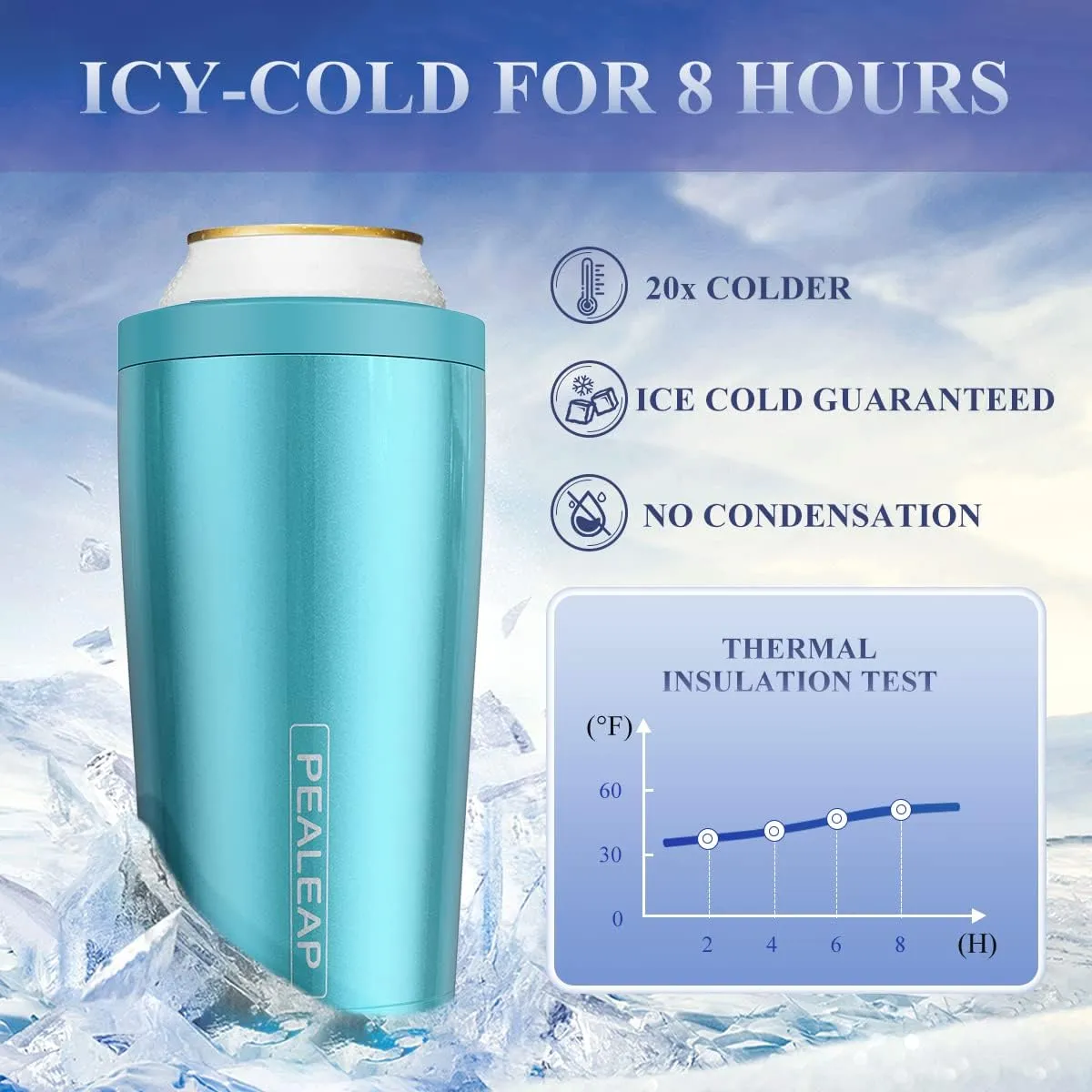 4 in 1 Insulated Slim Can Cooler for 12 OZ Cans and Beer Bottle - Keep 8 Hours Cold, Easy to Hold - Stainless Steel Can Holder, Double Walled Can Insulator for Hard Seltzer and More (Aqua)