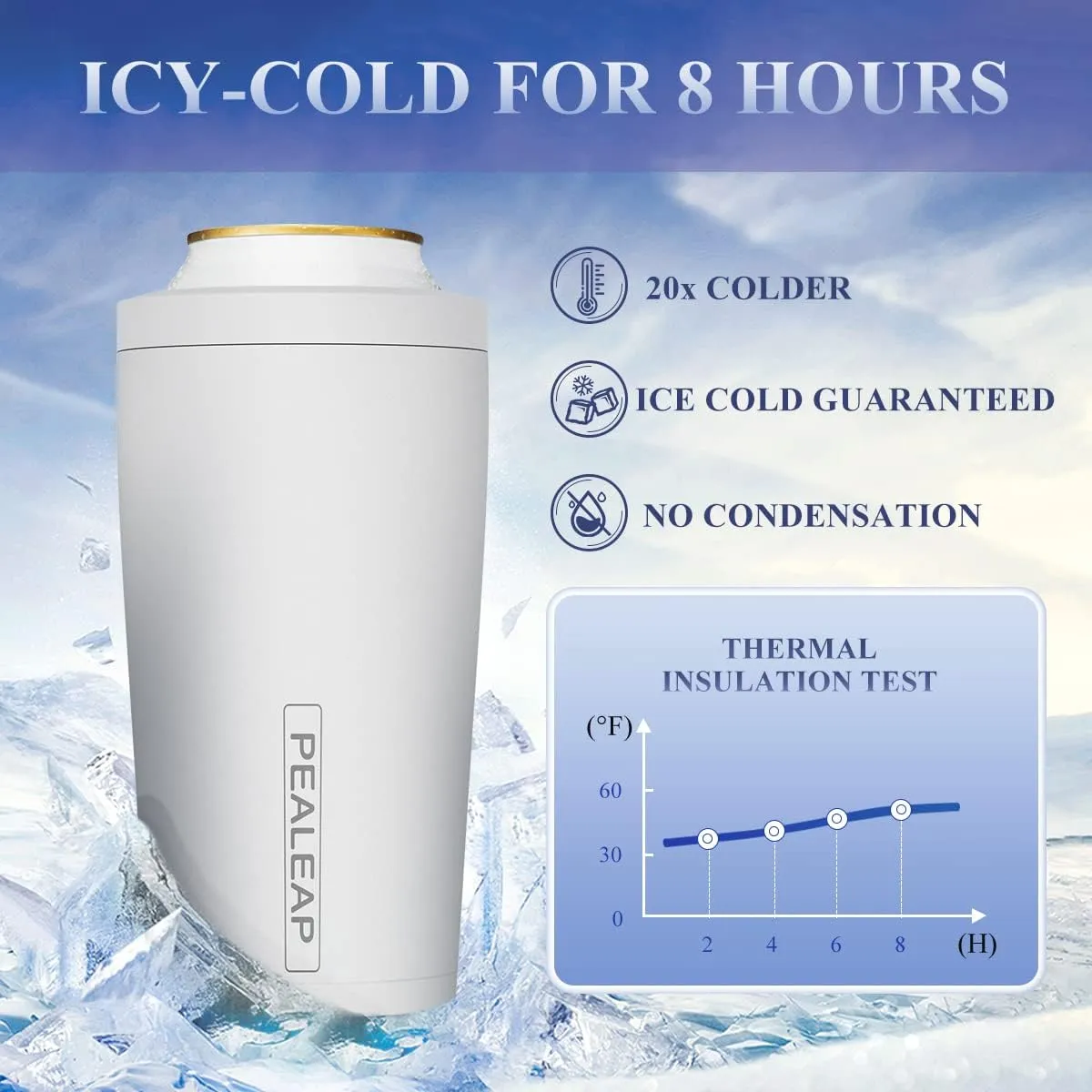 4 in 1 Insulated Slim Can Cooler for 12 OZ Cans and Beer Bottle - Keep 8 Hours Cold, Easy to Hold - Stainless Steel Can Holder, Double Walled Can Insulator for Hard Seltzer and More (Snow White)