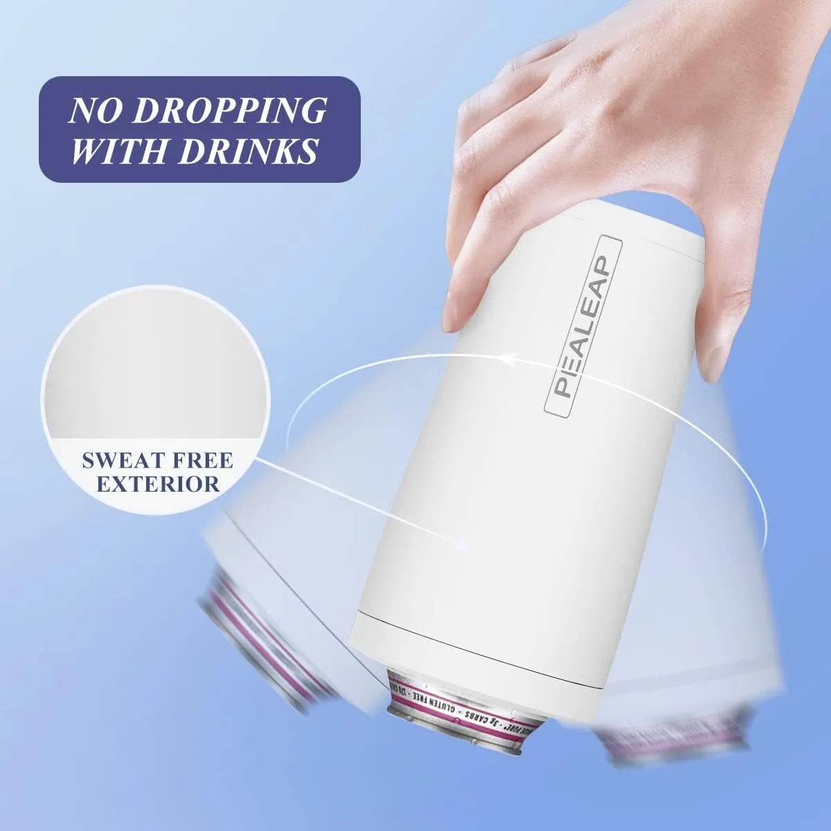 4 in 1 Insulated Slim Can Cooler for 12 OZ Cans and Beer Bottle - Keep 8 Hours Cold, Easy to Hold - Stainless Steel Can Holder, Double Walled Can Insulator for Hard Seltzer and More (Snow White)