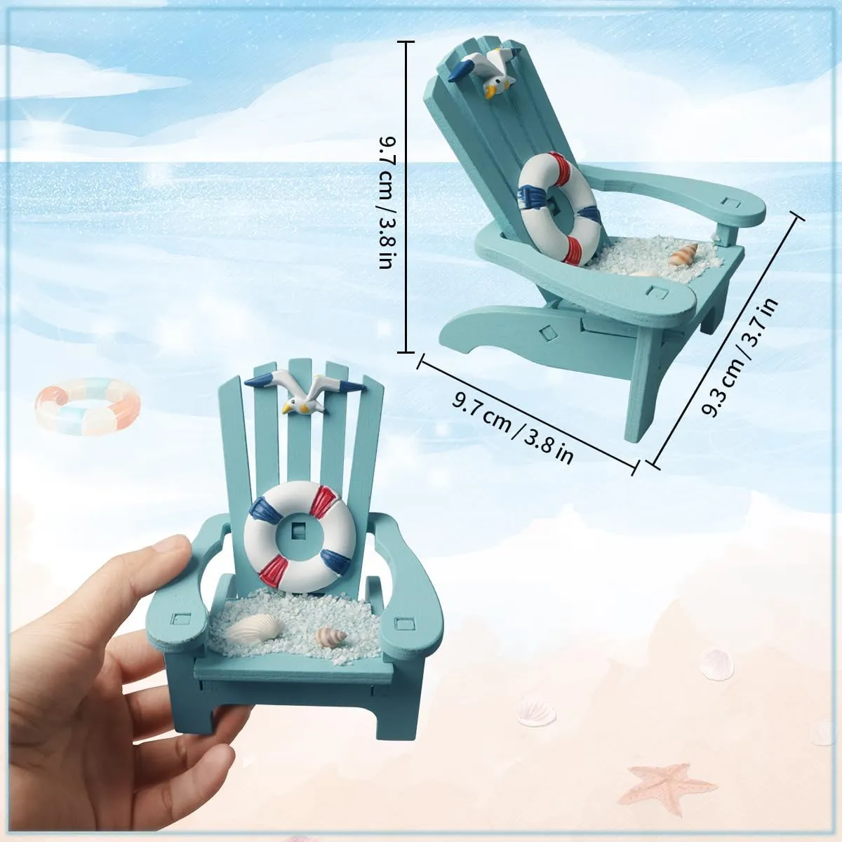 4 Pack Wooden Handmade Mini Chair Ornament Beach Decor Nautical Decoration for Bathroom Bedroom Decor Home Decor Article Home Office Desk, 4 x 3.75 x 3.75 inches (Blue)