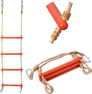 4 Step Boat Rope Ladder, Heavy Duty Climbing Rope, 440 Lbs Strength, 14"" Long Solid PP Ladder Bar, Outdoor Ladder, Orange