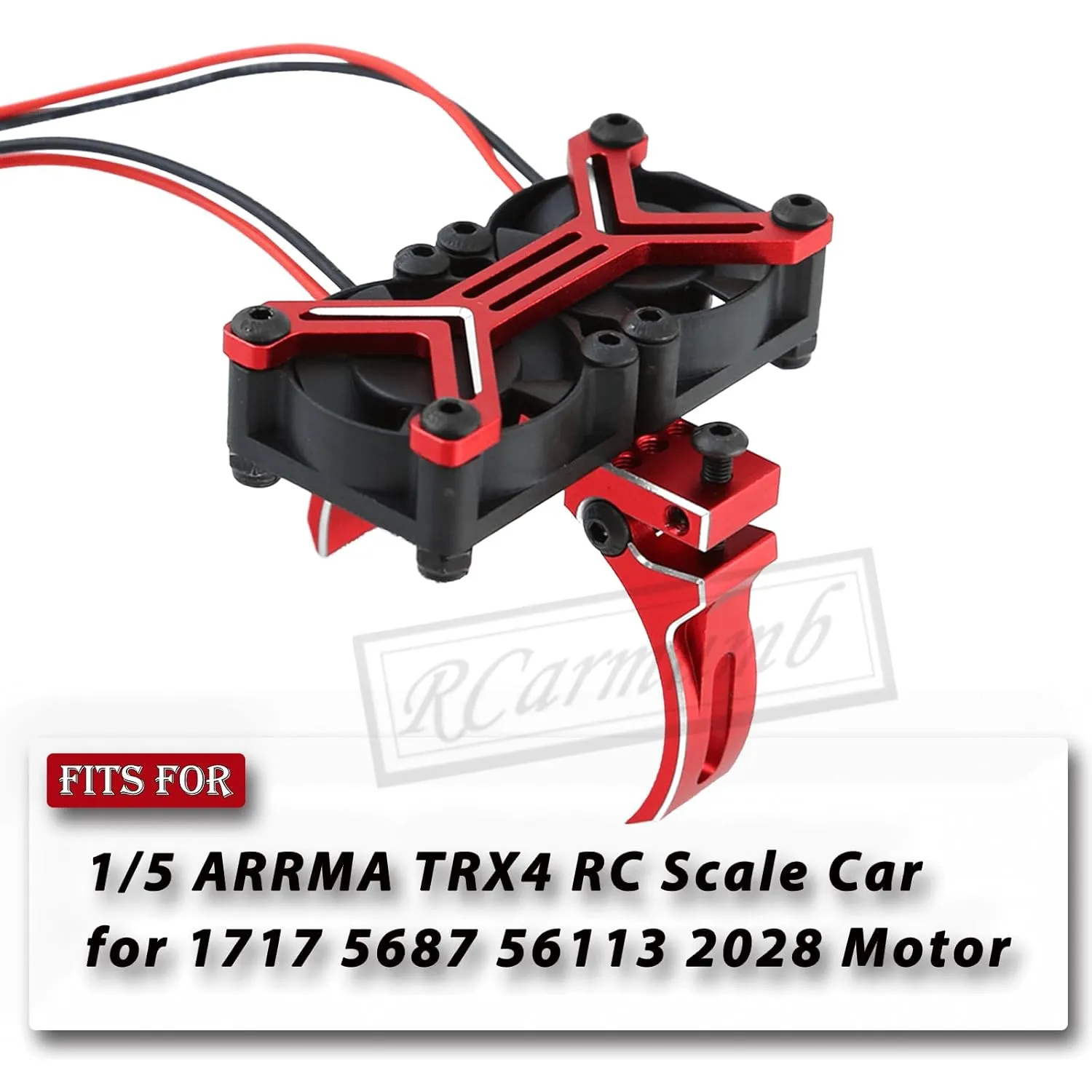 40mm Cooling Fan Upgrades Part for 1/5 ARRMA TRX4 RC Scale Car,Brushed Brushless 15000 RPM High Speed Cooling Fan Heatsink with 56-58mm Adjustable Mount for 1717 5687 56113 2028 Motor,Red