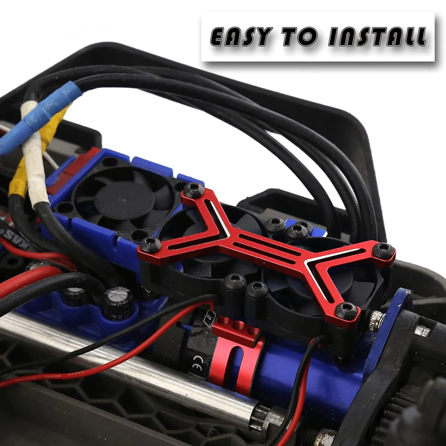 40mm Cooling Fan Upgrades Part for 1/5 ARRMA TRX4 RC Scale Car,Brushed Brushless 15000 RPM High Speed Cooling Fan Heatsink with 56-58mm Adjustable Mount for 1717 5687 56113 2028 Motor,Red