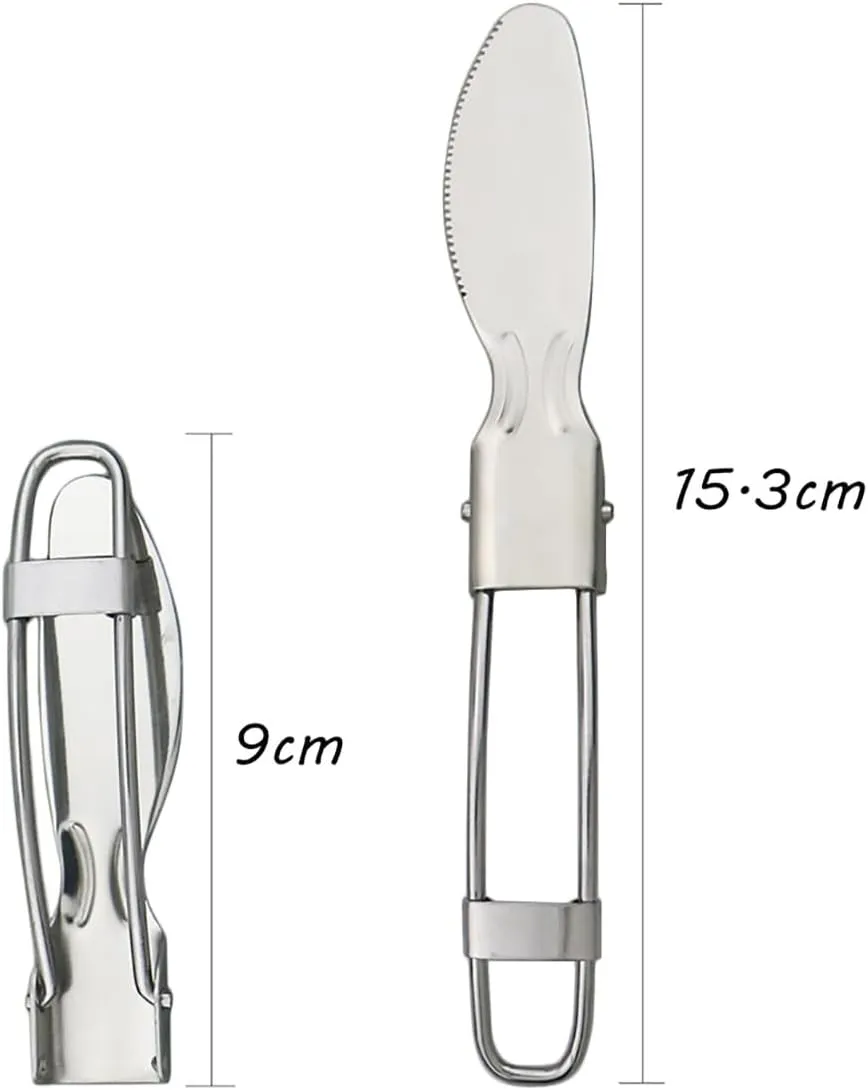 4/16/24/32/40/48 Pieces Outdoor Portable Steel Wire Integrated Spoon Stainless Steel Folding Tableware Half-fold Salad Spoon Knife and Fork Set，Silver-4Set-16Pcs