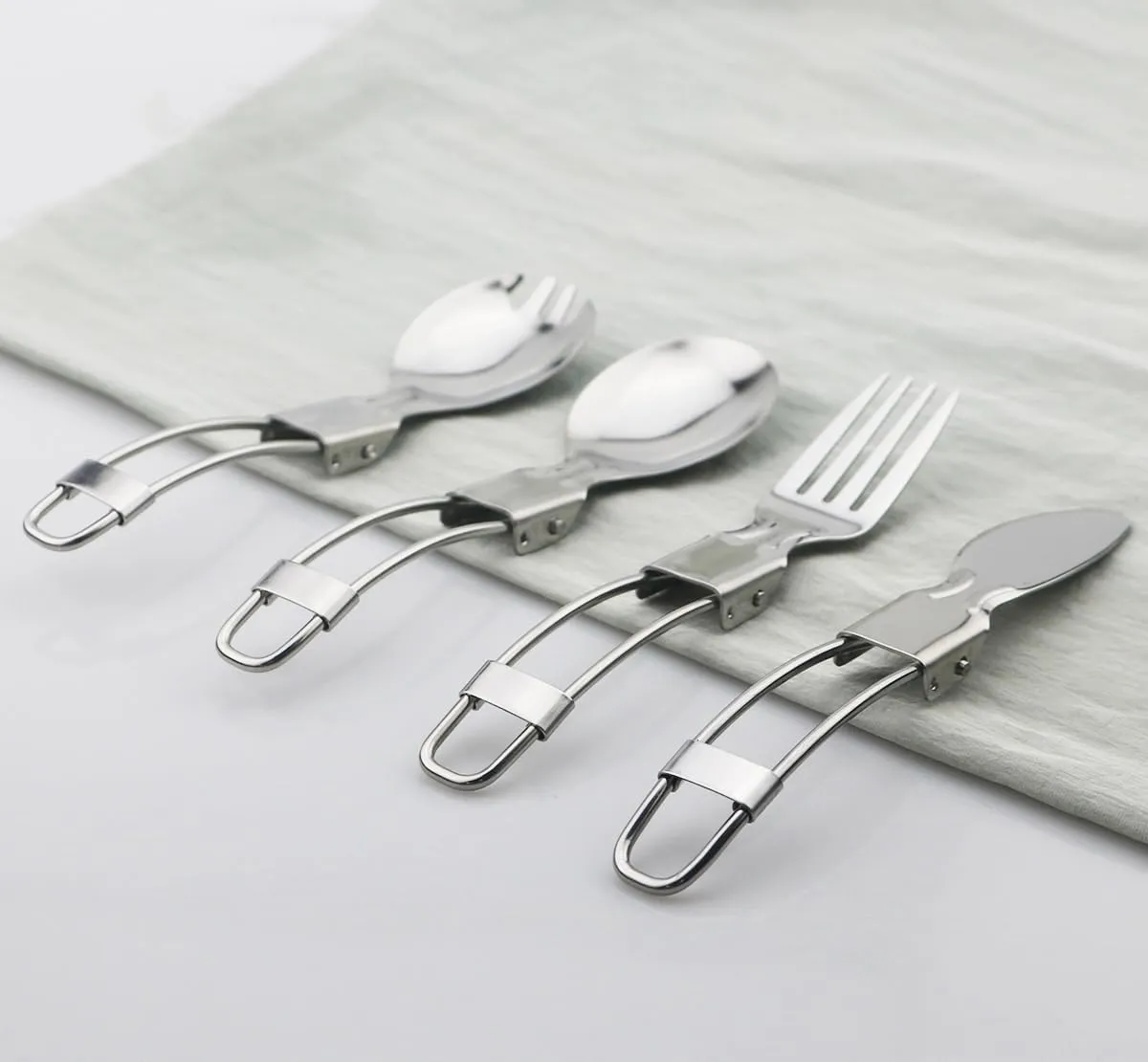 4/16/24/32/40/48 Pieces Outdoor Portable Steel Wire Integrated Spoon Stainless Steel Folding Tableware Half-fold Salad Spoon Knife and Fork Set，Silver-4Set-16Pcs