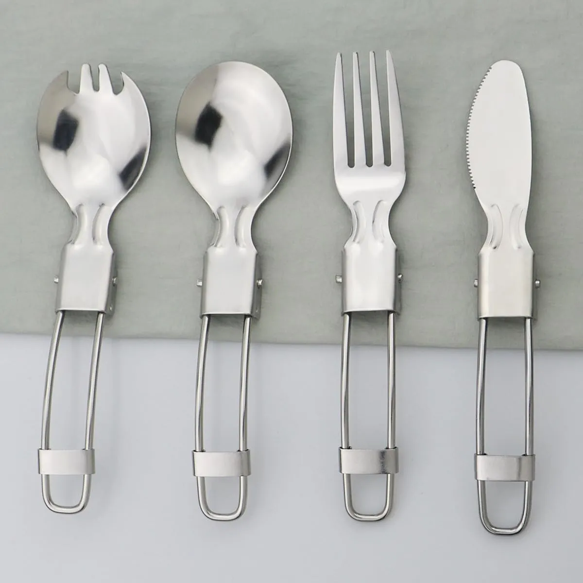 4/16/24/32/40/48 Pieces Outdoor Portable Steel Wire Integrated Spoon Stainless Steel Folding Tableware Half-fold Salad Spoon Knife and Fork Set，Silver-4Set-16Pcs