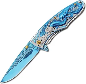 4.5” Spring Assisted Opening Liner-Lock Blue Mermaid Folding EDC Knife