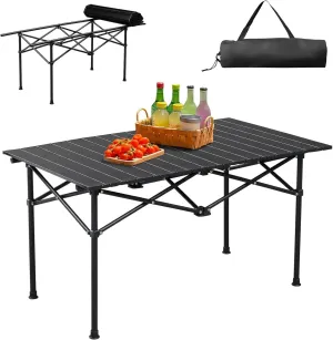 47x20 in Portable Folding Camping Table, Aluminum Collapsible Table,Ultralight Collapsible Table Outdoor Camp Table for Travel Hiking Backyard BBQ Party, Black