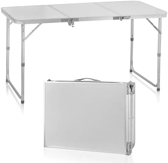 4ft Adjustable Aluminum Folding Table for Indoor, Outdoor & Travel