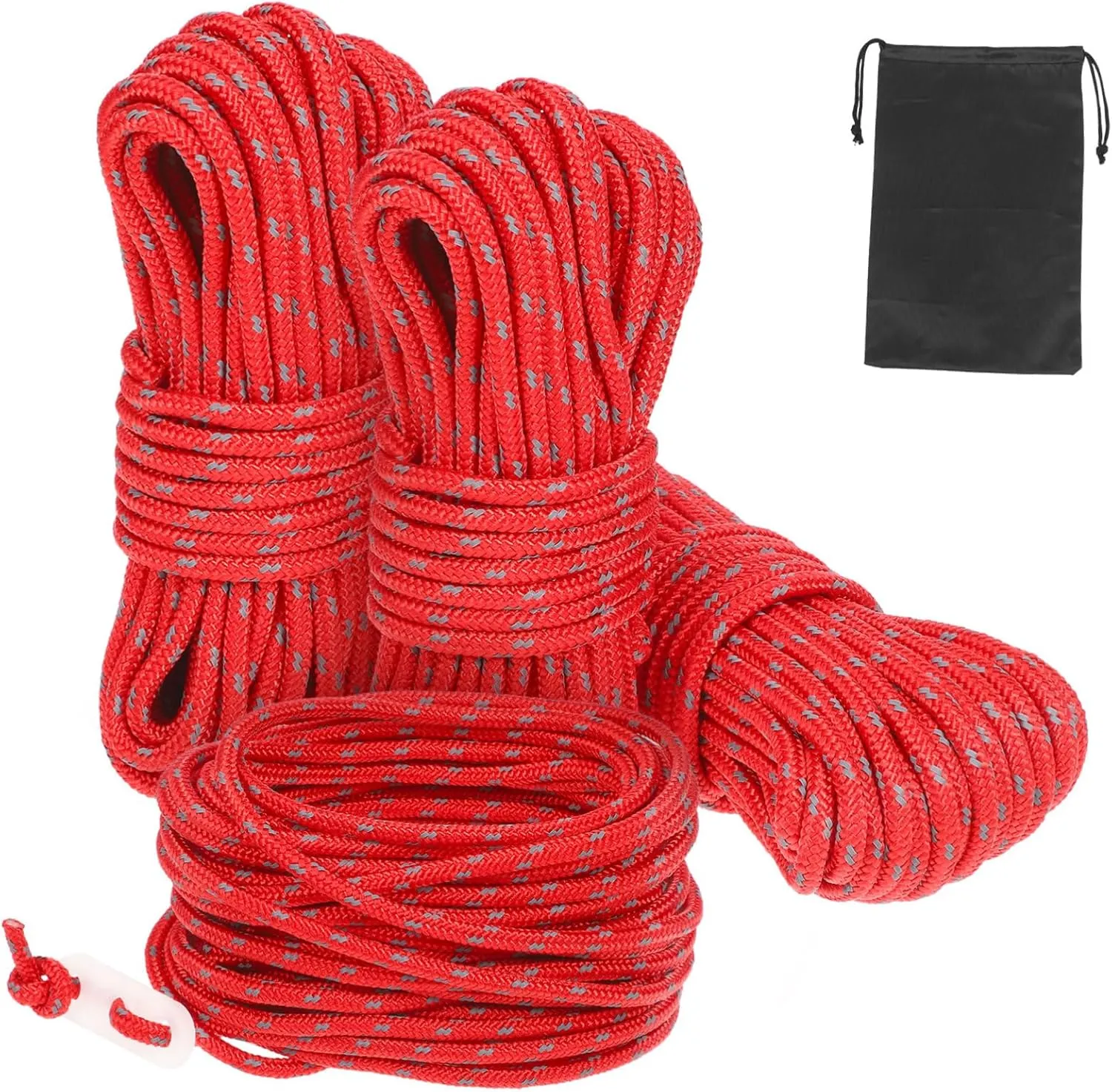 4pcs Reflective Camping Rope Utility Cord with Storage Bag High Visibility Tent Tensioner Strap for Outdoor Climbing Hiking and Camping Safety