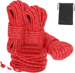 4pcs Reflective Camping Rope Utility Cord with Storage Bag High Visibility Tent Tensioner Strap for Outdoor Climbing Hiking and Camping Safety