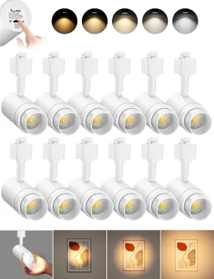 5-Color Zoomable H Track Lighting Heads H Type Track Light Heads Dimmable LED Track Lighting Fixtures Ceiling Spot Light, H Style Track Heads for H Track Lighting Rails White CRI90 12W 12 Pack