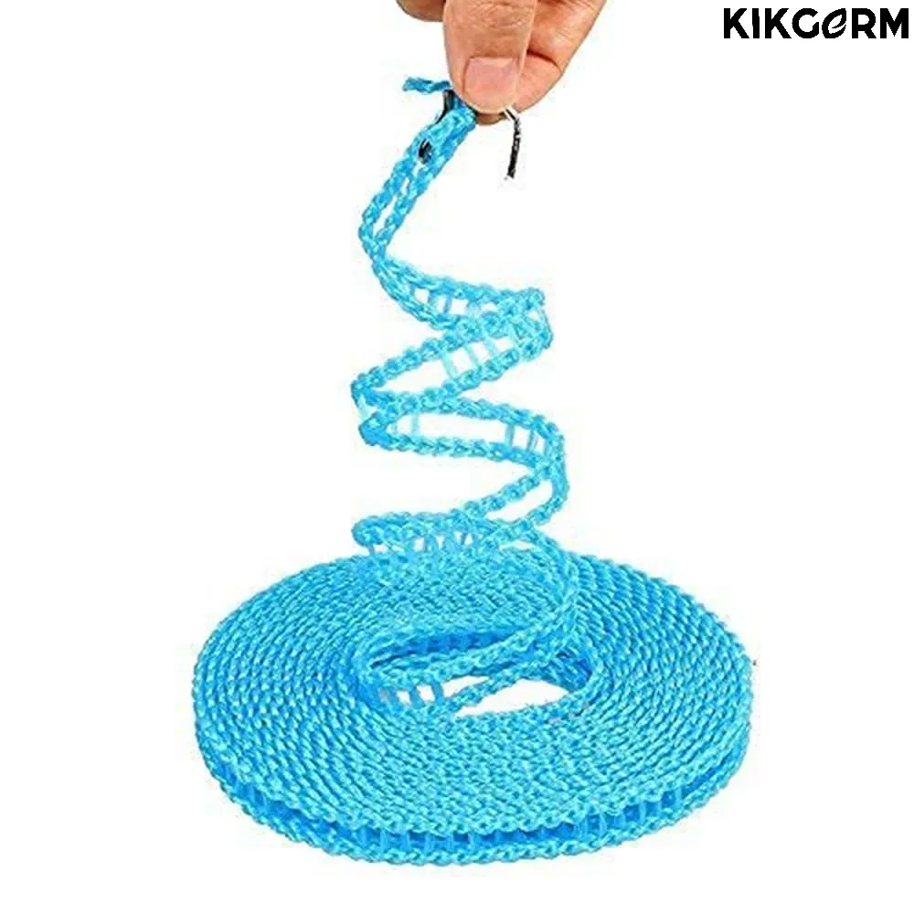 5 Meters Windproof Anti-Slip Clothes Washing Line Drying Nylon Rope with Hooks | Color May Vary