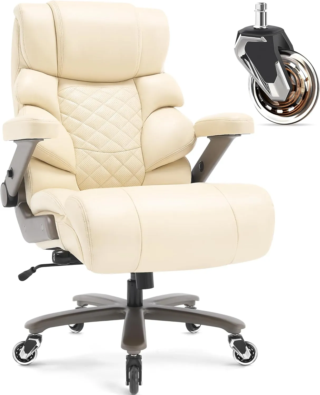 500lbs Big and Tall Office Chair-Large Computer Chair with Adjustable Lumbar Support 3D Flip Arms Plus Size Wheels, High Back Executive Desk Chair, Heavy Duty Metal Base, Thick Padded Wide Seat