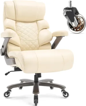 500lbs Big and Tall Office Chair-Large Computer Chair with Adjustable Lumbar Support 3D Flip Arms Plus Size Wheels, High Back Executive Desk Chair, Heavy Duty Metal Base, Thick Padded Wide Seat