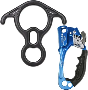 50KN Rescue Figure 8 Descender High Strength Aluminum Alloy Hand Ascender with Ergonomic Rubber Handle Strong Rappelling Gear Equipment for Rock Climbing Tree Arborist Rescue Mountaineering Caving