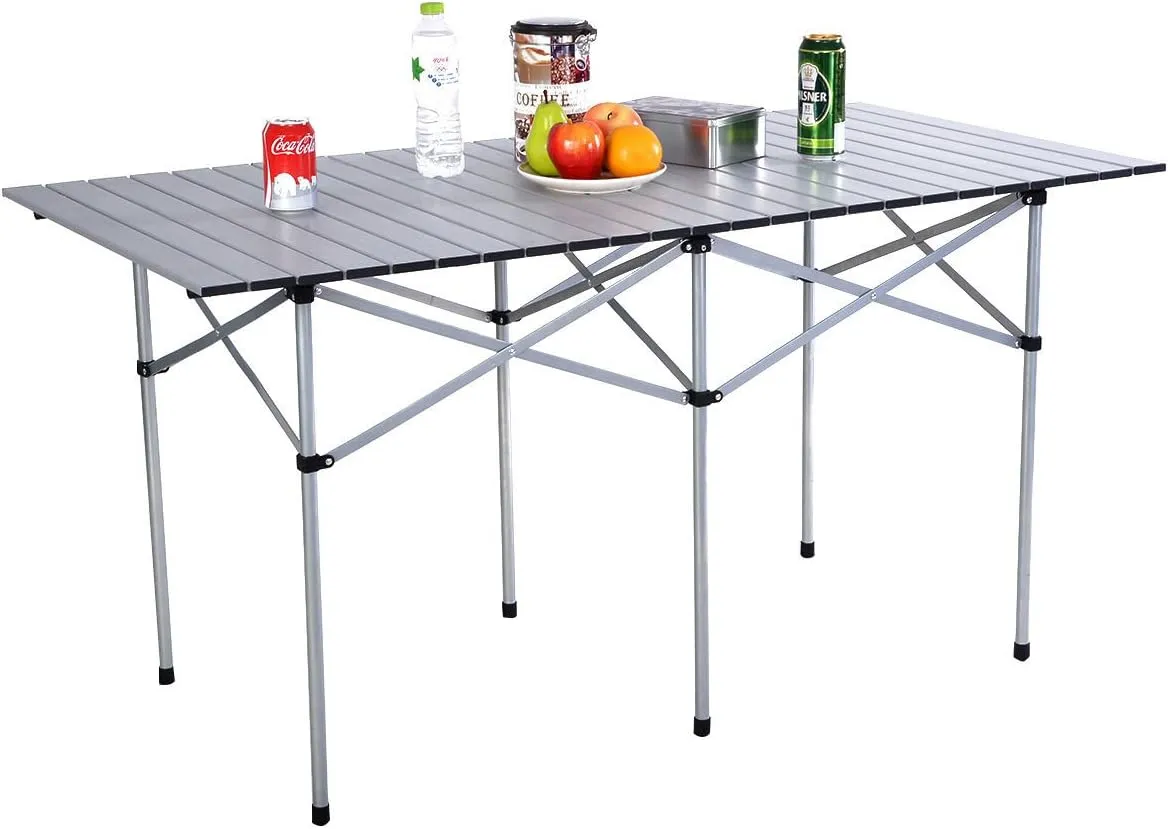 55" Roll Up Portable Folding Camping Square Aluminum Picnic Table w/Bag New